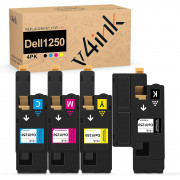 v4ink Dell 1250 1350 1750 1760 New Compatible High Yield Toner Cartridge Black Cyan Magenta Yellow - 4 Packs