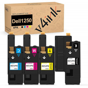 v4ink Dell 1250 1350 1750 1760 New Compatible High Yield Toner Cartridge Black Cyan Magenta Yellow - 4 Packs