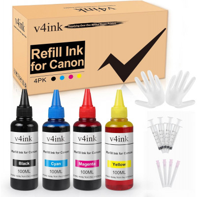 v4ink Refill Ink Cartridges Kit for Canon Inkjet Printer 4 Bottles 