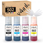v4ink Epson 502 T502 Compatible Refill Ink Bottle 4-Piece Combo Pack 
