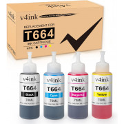 v4ink Epson 664 T664 Compatible Refill Ink Bottle 4-Piece Combo Pack