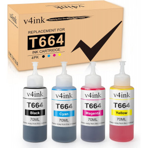 v4ink Epson 664 T664 Compatible Refill Ink Bottle 4-Piece Combo Pack v4ink Epson 664 T664 Compatible Refill Ink Bottle 4-Piece Combo Pack
