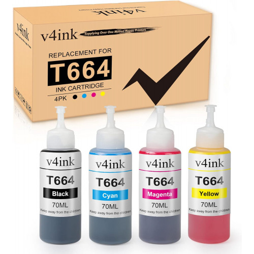 Epson 664 T664 Compatible Refill Ink Bottle 4-Piece Combo Pack