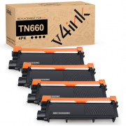 v4ink Brother TN660 (Replaces TN630) Compatible High Yield Black Toner Cartridge - 4 Packs 