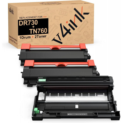 v4ink Brother TN760 Compatible Toner & DR730 Drum Combo - 3 Pack ( 2 Toner Cartridges + 1 Drum Unit ) v4ink Brother TN760 Compatible Toner & DR730 Drum Combo - 3 Pack ( 2 Toner Cartridges + 1 Drum Unit )