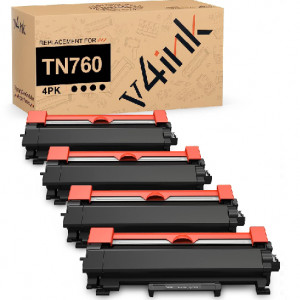v4ink Brother TN760 (Replaces TN730) Compatible High Yield Black Toner Cartridge - 4 Packs v4ink Brother TN760 (Replaces TN730) Compatible High Yield Black Toner Cartridge - 4 Packs
