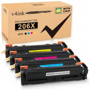 v4ink HP 206X (W2110X W2111X W2112X W2113X) Compatible Toner Cartridge 4 Color Set (With Chip)