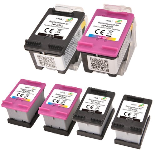 HP 65XL Remanufactured Ink Cartridge 6 packs (3 Black and 3 Color,with