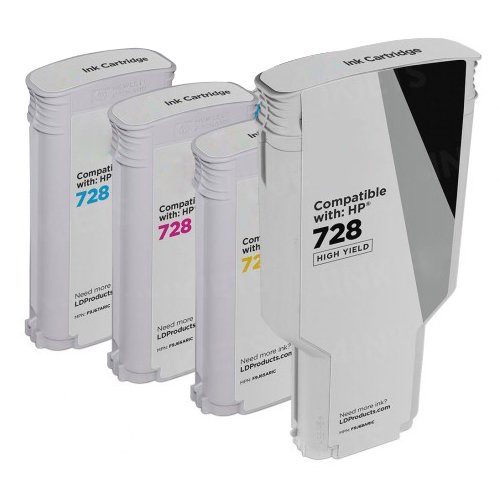HP 728 Remanufactured HighYield ink Cartridges 4Piece Combo Pack
