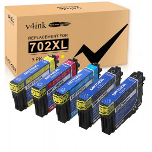 v4ink Epson 702XL T702XL Remanufactured Ink Cartridges 5-Piece Combo Pack