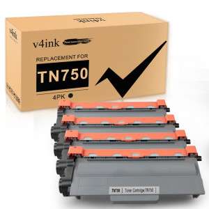 v4ink Brother TN750 (Replaces TN720) Compatible High Yield Black Toner Cartridge - 4 Packs