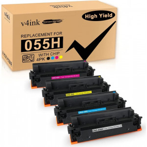 V4ink Canon 055H Compatible High Yield Toner Cartridges 4 Color Set  (With Chip)