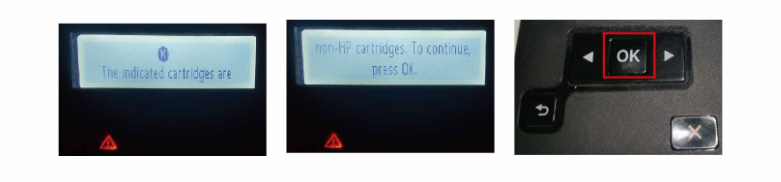 clear "The indicated cartridges are Non-HP cartridges"