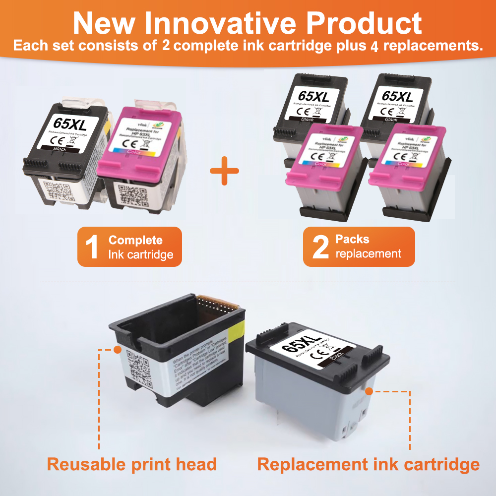 HP 65XL Remanufactured Ink Cartridge 6 packs (3 Black and 3 Color,with