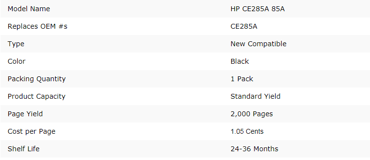 Specifications of v4ink compatible HP 85A Cartridge