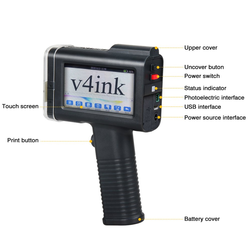 UPRINTJET BT-HH6105B2 Handheld Inkjet Printer | 4.3" Touch Screen, Prints Barcodes, Dates, Logos On Multiple Surfaces